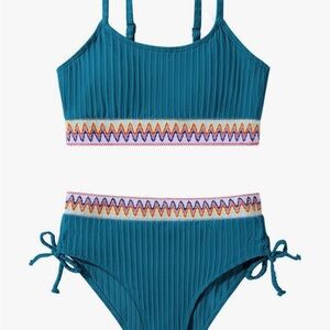 NWOT Teal Kids Swim Bikini with Zigzag Trim